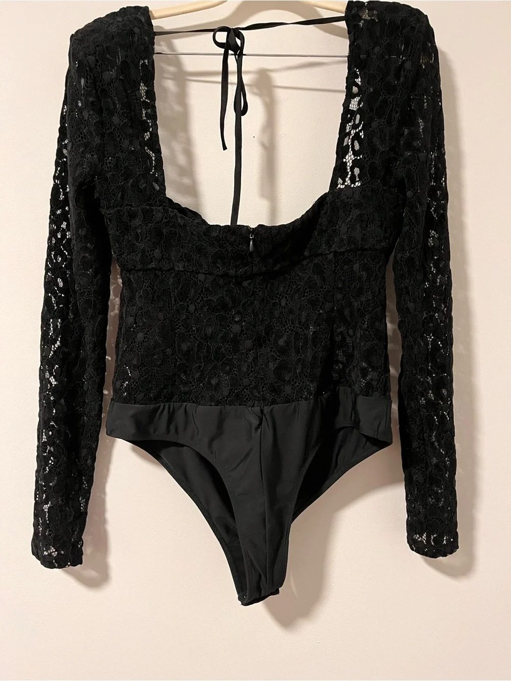 Michael Costello x Revolve Black Lace Long-Sleeve Bodysuit